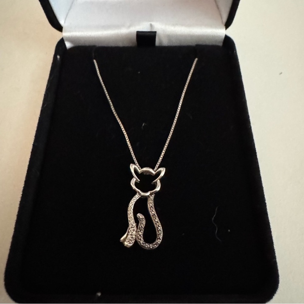 Kay Jewelers Silver Cat Pendant with Black and White Diamonds - Picture 3 of 3